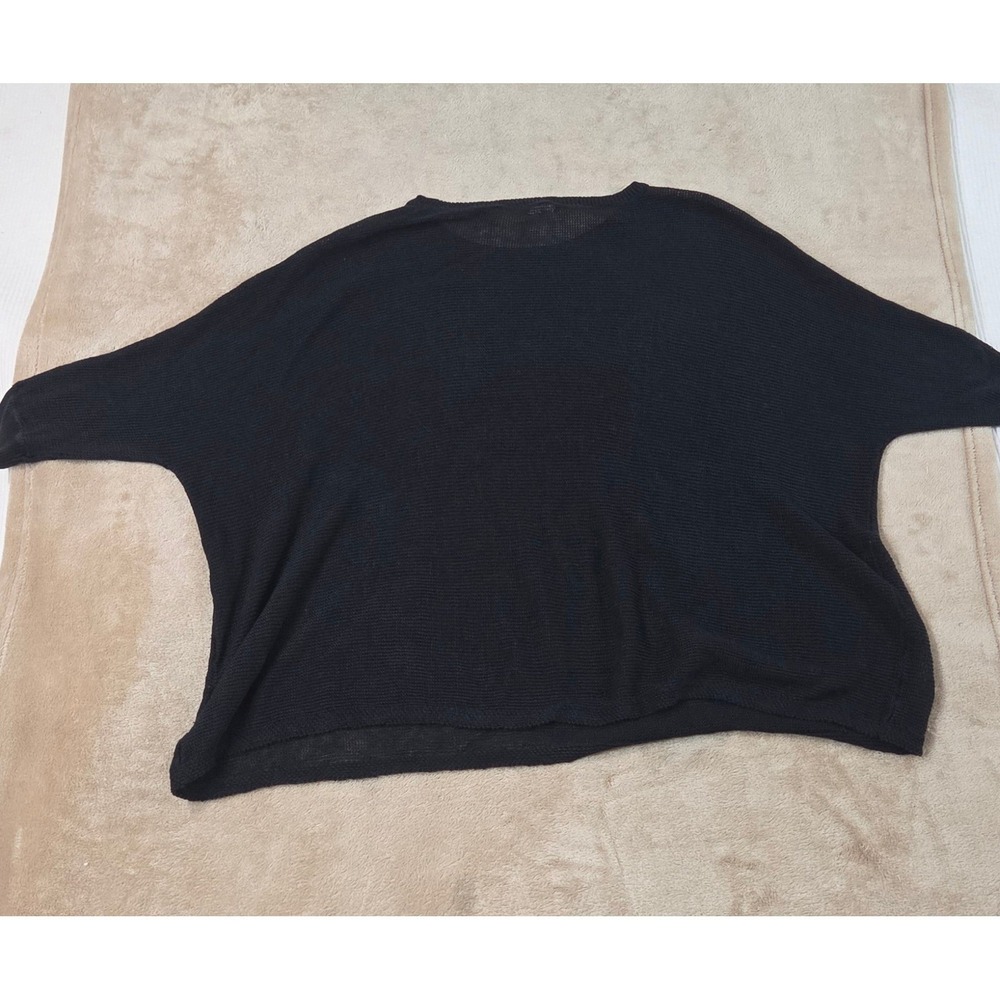 Eileen Fisher Knit Slub Bateau Neck Top Womens S Black Linen Cotton 3/4 Sleeves - Picture 7 of 9